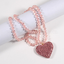 Valentine's Day Heart Alloy Rhinestone Pendant Glass Beaded Necklaces for Women&nbsp;FS-WG456B3-02
