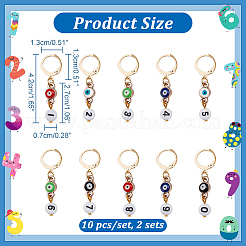 Evil Eye CCB Enamel Pendant Locking Stitch Markers with Acrylic Number Bead&nbsp;HJEW-AB00105