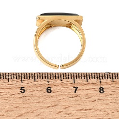 Brass with Natural Black Agate Cuff Open Rings for Women&nbsp;GG-CBA0B5A-04G-09