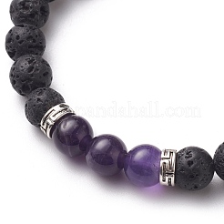 Round Natural Lava Rock Beaded Stretch Bracelets&nbsp;BJEW-JB05506