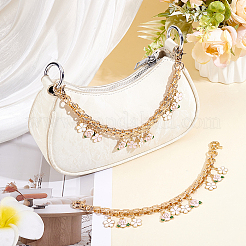 2Pcs Alloy Pink and White Enamel Flower Tassel Bag Decorative Chains&nbsp;AJEW-BBC0001-05