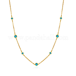 Vintage Synthetic Blue Turquoise 304 Stainless Steel Flat Round Link Chain Necklaces for Women&nbsp;QJ5506-2