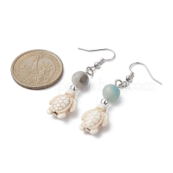 Synthetic Turquoise & Natural Flower Amazonite Dangle Earrings with Brass Pins for Women&nbsp;EJEW-JE05316
