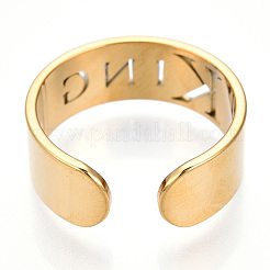 Ion Plating(IP) 304 Stainless Steel Word King Open Cuff Ring for Women&nbsp;RJEW-T027-09G