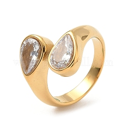304 Stainless Steel with Clear Cubic Zirconia Cuff Rings for Women&nbsp;RJEW-G359-01G
