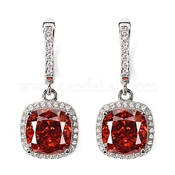 925 Sterling Silver Pave Cubic Zirconia Square Hoop Earrings&nbsp;EJEW-C150-01A-01