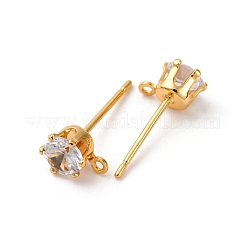 Brass Micro Pave Cubic Zirconia Stud Earring Findings&nbsp;KK-F898-14C-G
