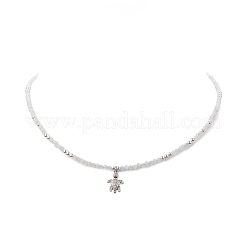 Clear Cubic Zirconia Tortoise Pendant Necklace with Natural Aquamarine Beaded Chains for Women&nbsp;NJEW-JN04271-04