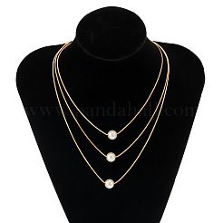 3Pcs Brass & Imitation Pearl Round Pendant Necklaces&nbsp;WGFA1C2-01