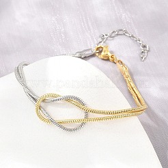 Duo Tone Brass Round Snake Chain Knot 2-Strand Bracelets for Women&nbsp;KK-CBA68DA-17C-GP
