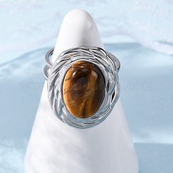 Oval Natural Tiger Eye Finger Rings&nbsp;RJEW-M063-01P-13