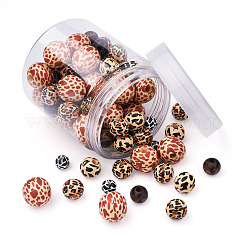 100Pcs 5 Styles Printed Natural Wooden Beads&nbsp;WOOD-FW0001-03