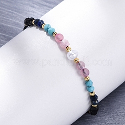Faceted Round Natural Black Agate & Sodalite & Rose Quartz & Quartz Crystal Braided Bead Bracelets&nbsp;BJEW-F493-09G-02