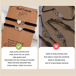 2Pcs 2 Style Stainless Steel Heart Link Bracelets Set&nbsp;BJEW-SW00106-01