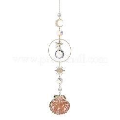 Electroplate Sea Shell & Glass Pendants Starfish Shell Hanging Suncatchers&nbsp;HJEW-JM04563