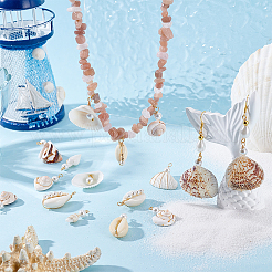44Pcs 11 Styles Natural Mixed Shell & Shell Pearl Pendants&nbsp;PALLOY-PH01922