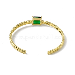 Green Glass Rectangle Open Cuff Bangle&nbsp;BJEW-I307-01G