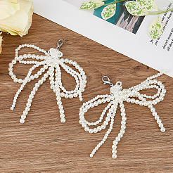 Bowknot Plastic Imitation Pearl Shoe Charms&nbsp;AJEW-WH0348-558B