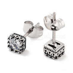 Square 316 Surgical Stainless Steel Pave Cubic Zirconia Stud Earrings for Women Men&nbsp;EJEW-Z050-05A-AS