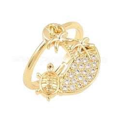 Adjustable Brass Micro Pave Cubic Zirconia Pendant Finger Rings for Women&nbsp;RJEW-A090-01B-G