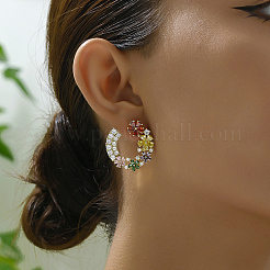 Brass Pave Cubic Zirconia Flower Stud Earrings&nbsp;GQ4933