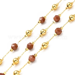 Handmade Natural Red Picture Jasper & Brass Round Beaded Chains for Necklaces Bracelets Making&nbsp;CHC-A006-14G