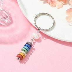 Natural Lava Rock & Natural Cultured Freshwater Pearl Pendant Keychain&nbsp;KEYC-JKC00637