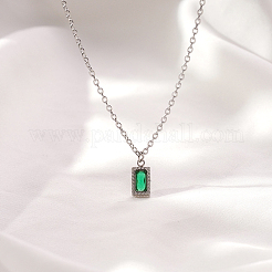 Vintage 304 Stainless Steel Emerald Rhinestone Rectangle Pendant Necklaces for Women&nbsp;NI1330-2