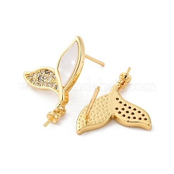 Brass Micro Pave Cubic Zirconia Shell Stud Earrings Findings&nbsp;KK-D363-05G