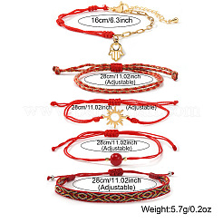 5Pcs 5 Styles Braided Nylon Thread Bracelet & 304 Stainless Steel Link & Charm Bracelets & Glass & Seed Bead Braided Bead Bracelet Set for Women&nbsp;KZ3324-6