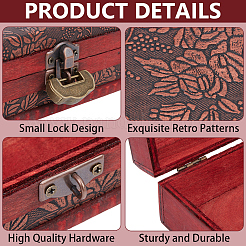 Flower Embossed Vintage Wood Jewelry Treasure Chest&nbsp;CON-WH20002-18