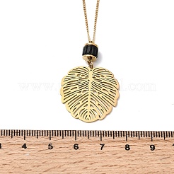 304 Stainless Steel with Disc Glass Leaf Pendant Necklaces&nbsp;NJEW-G184-02G