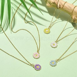 Alloy Enamel Sunflower Pendant Necklace with 304 Stainless Steel Chains&nbsp;NJEW-JN04412-01