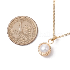 Round Natural Freshwater Pearl Copper Wire Wrapped Pendant Necklaces&nbsp;NJEW-JN04947-01