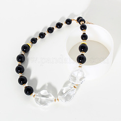 Clear Nugget Glass & Plastic Imitation Round Pearl Graduated Beaded Necklaces&nbsp;FS-WGFC76A-01