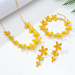 Flower Brass Enamel Pendant Necklace & Stud Dangle Earring & Link Bracelet&nbsp;FS-WGA6C2B-01