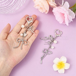 Bowknot Alloy & ABS Plastic Imitation Pearl Pendant Decoration&nbsp;HJEW-YW00092-01