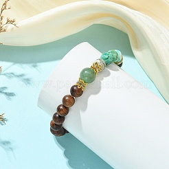 Natural African Padauk Wood & Green Line Jasper Beaded Stretch Bracelets for Women&nbsp;BJEW-JB14100-02