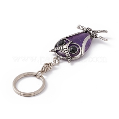 Owl Natural Amethyst Pendant Keychain&nbsp;KEYC-G056-01AS-01