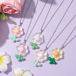 Resin Flower Pendant Necklaces&nbsp;NJEW-JN04727