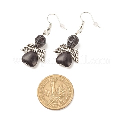 Synthetic Turquoise Skull with Wings Dangle Earrings&nbsp;EJEW-JE04944-03