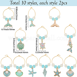 20Pcs 10 Styles Ocean Theme Alloy Enamel Wine Glass Charms&nbsp;AJEW-SC00057