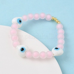Brass & Plastic & Lampwork Beaded Stretch Bracelets for Women&nbsp;BJEW-F515-03G-01