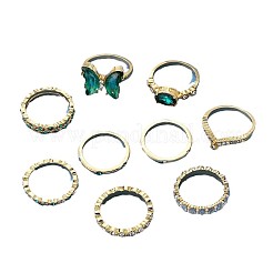 9Pcs Alloy with Rhinestone Finger Rings Sets&nbsp;FS-WG5AB7E-01