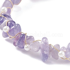 Natural Lavender Amethyst Chips Beaded Bracelet with Shell Pearl&nbsp;BJEW-TA00078-02