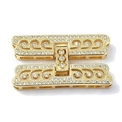 Rack Plating Brass Micro Pave Clear Cubic Zirconia Fold Over Clasps&nbsp;KK-M282-19G
