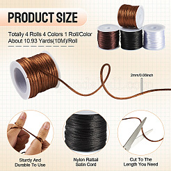 4 Rolls 4 Colors Nylon Satin Rattail Cords&nbsp;NWIR-TA0001-42