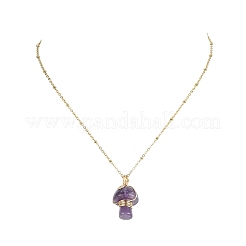 Mushroom Gemstone Copper Wire Wrapped Pendant Necklace for Girl Women&nbsp;NJEW-JN04281