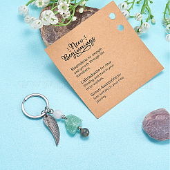 304 Stainless Steel Natural Mixed Stone Feather Keychains&nbsp;KEYC-JOY00002