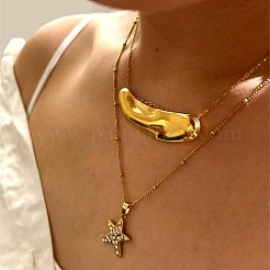 2Pcs 2 Styles 316L Surgical Stainless Steel Crystal Rhinestone Star Irregular Tube Pendant Necklaces&nbsp;WG0E33C-01